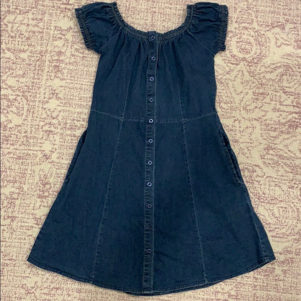 Off shoulder denim dress with pockets